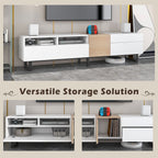 Modern TV Stand for 80'' TV with Double Storage Space Media Console Table Entertainment Center with Drop Down Door
