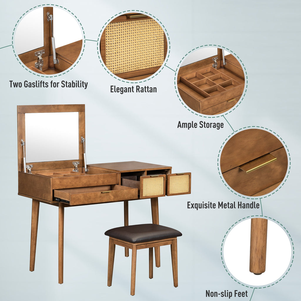 Classic Wood Flip-Top Vanity & Stool Set (43" Width)