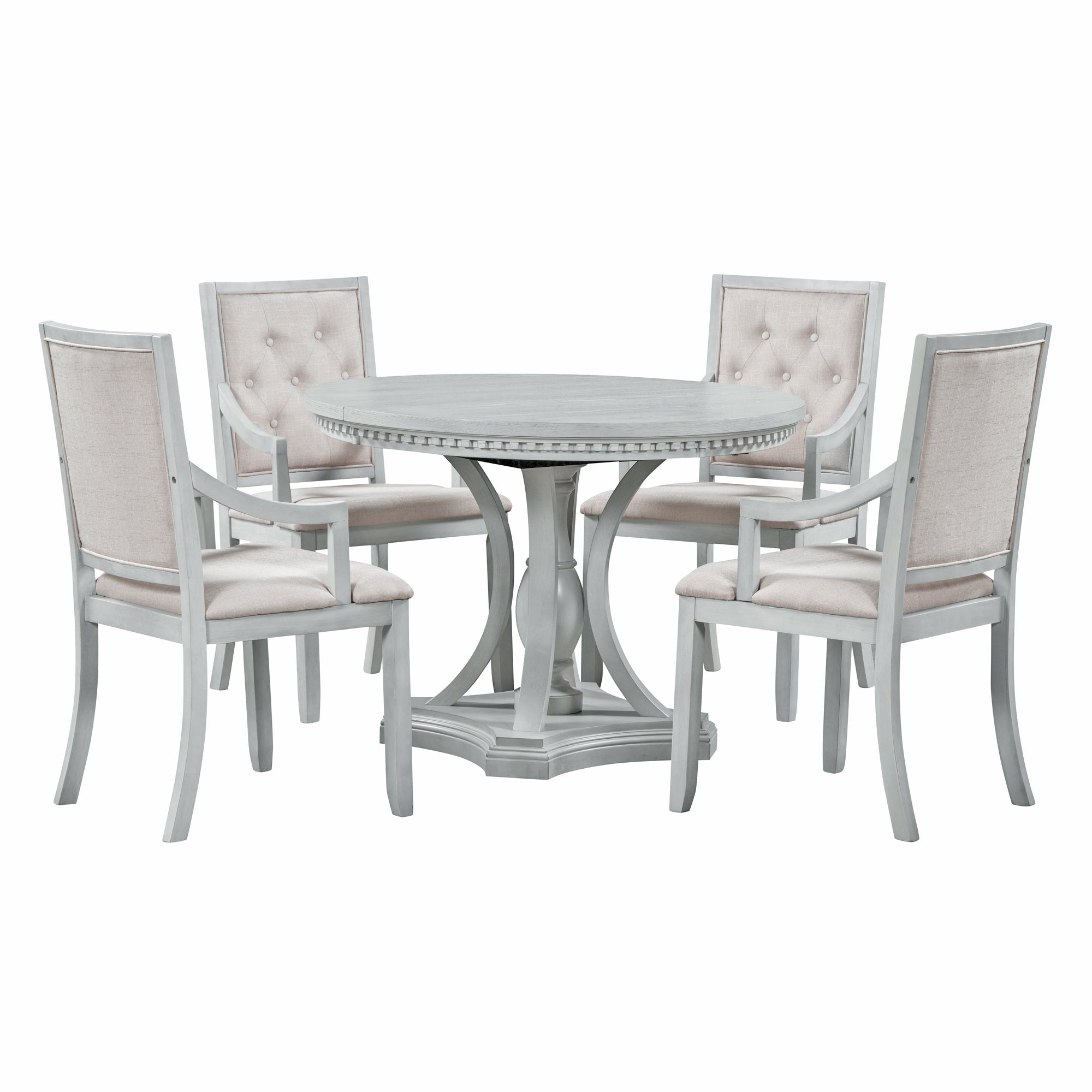 Retro 5-piece Dining Set Extendable Round Table and 4 Chairs for Kitchen Dining