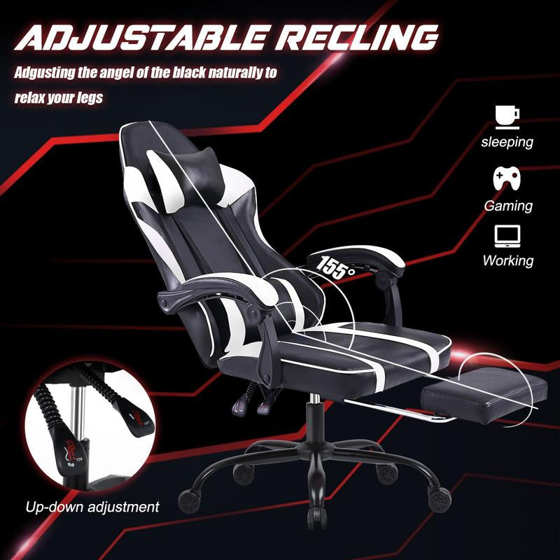 Bellemave Video Game Chairs for Adults PU Leather Gaming Chair with Footrest 360°Swivel Adjustable Lumbar Pillow Comfortable Computer Chair Ergonomic Design