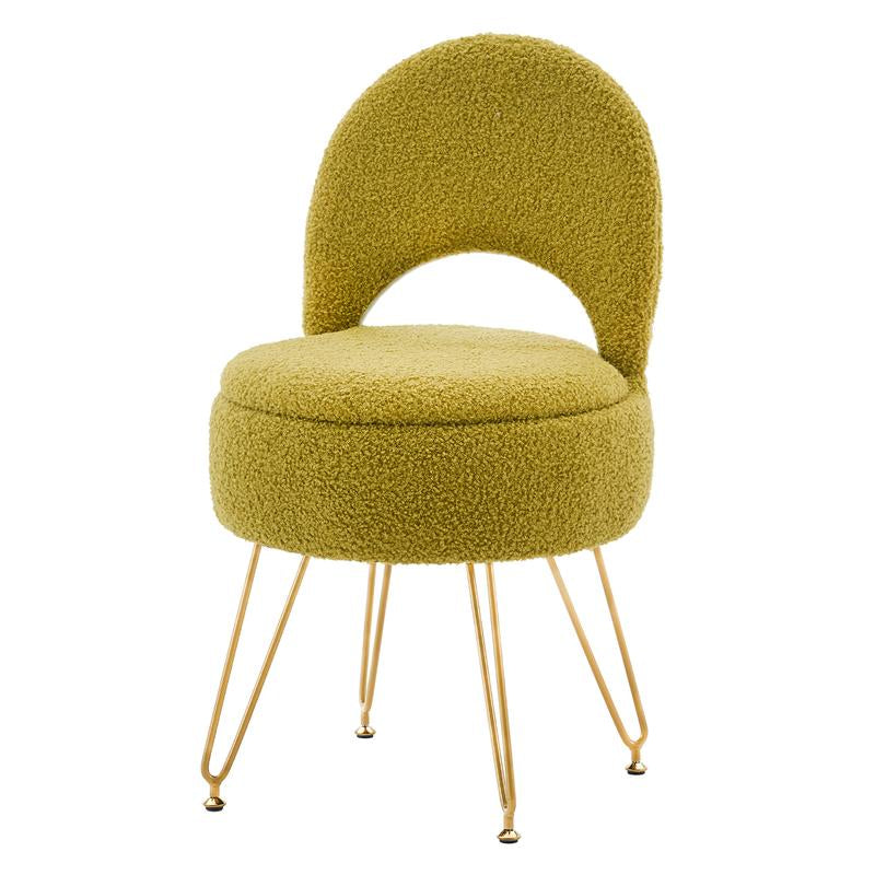 Storage Ottoman Vanity Stool Chair with Folding Back Teddy Velvet Makeup Chair Multifunctional Upholstered Footstool,4 Metal Legs with Anti-Slip Feet for Bedroom Living Room Entryway