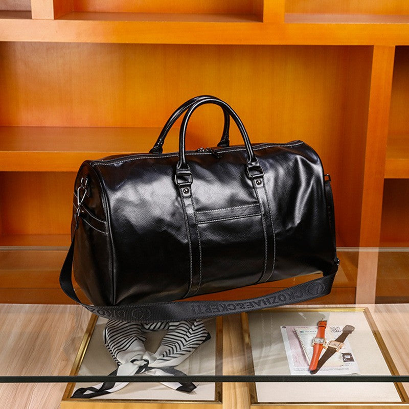 Men's Casual Travel Tote Bag - Large Capacity PU Leather Gym Duffle Bag for Fitness & Weekend Trips