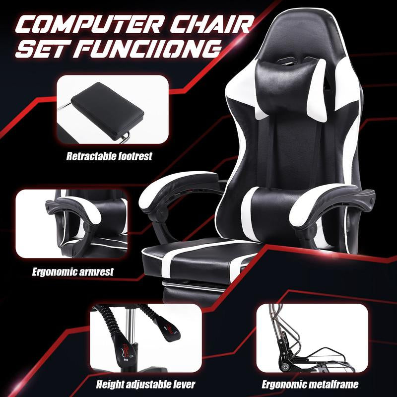 Bellemave Video Game Chairs for Adults PU Leather Gaming Chair with Footrest 360°Swivel Adjustable Lumbar Pillow Comfortable Computer Chair Ergonomic Design