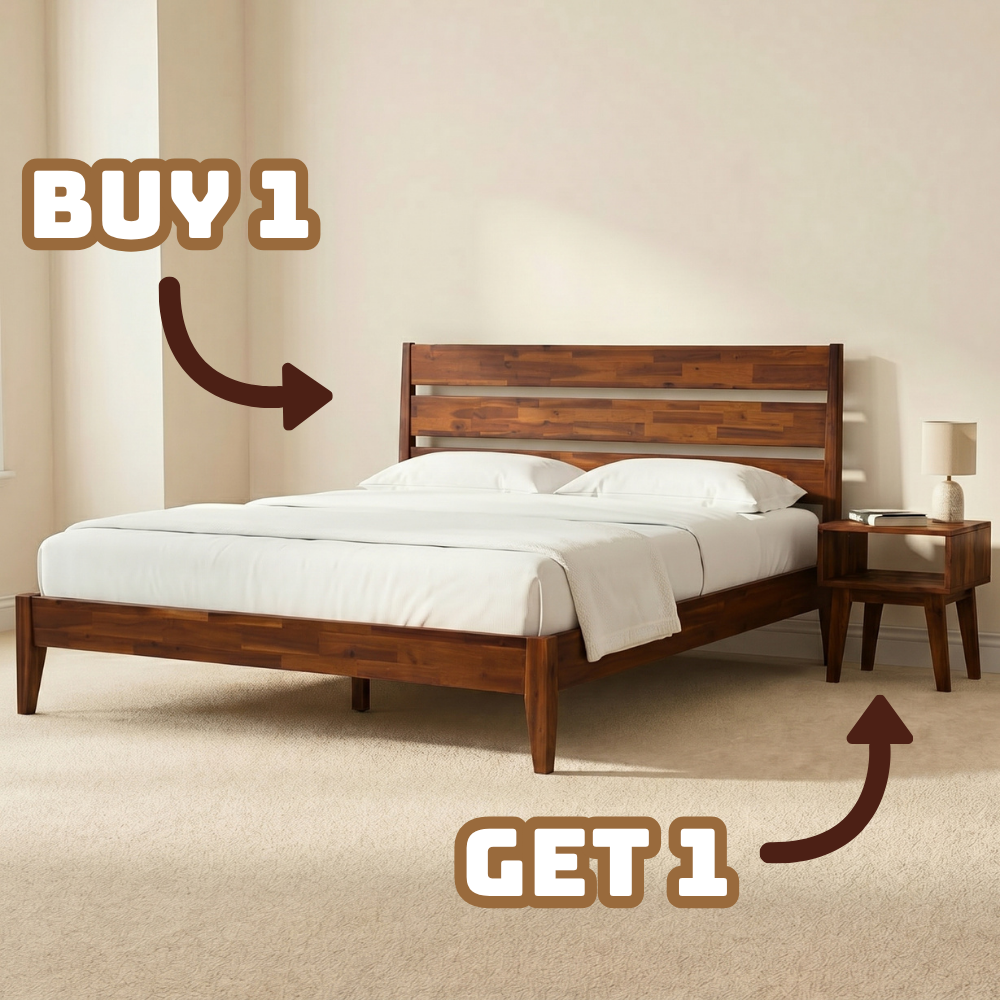 [Buy 1 Get 1] Emery Solid Wood Bed Frame & Nightstand