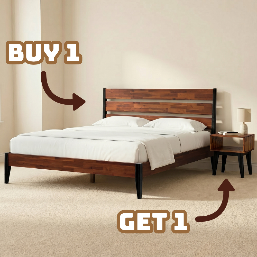 [Buy 1 Get 1] Emery Solid Wood Bed Frame & Nightstand