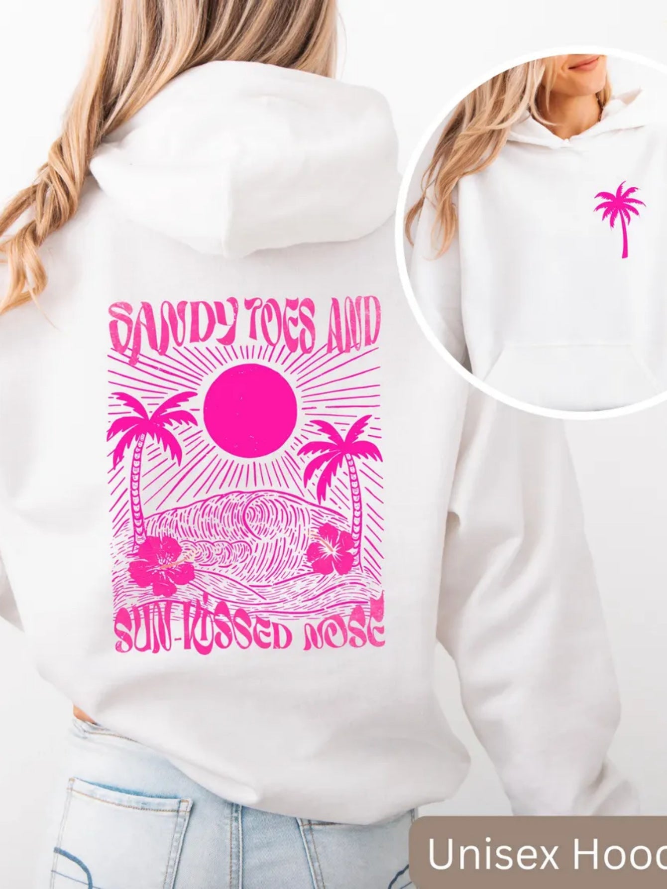 Palm Print Hoodie with Purple Bauhinia for Girls' Beach Long Sleeve Dress