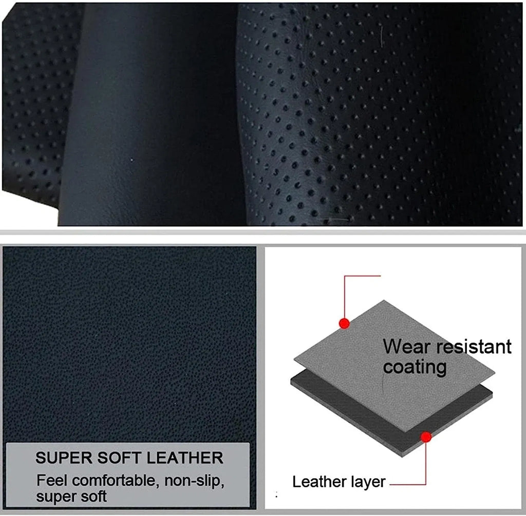 Genuine Leather Car Steering Wheel Cover Soft Anti slip Steering-Wheel Braid Cowhide Braid With Needles Thread Leather Steering Wheel Cover Heavy Duty Pure Cowhide Steering Wheel Cover, Genuine Leather Steering Wheel Cover (Copy)