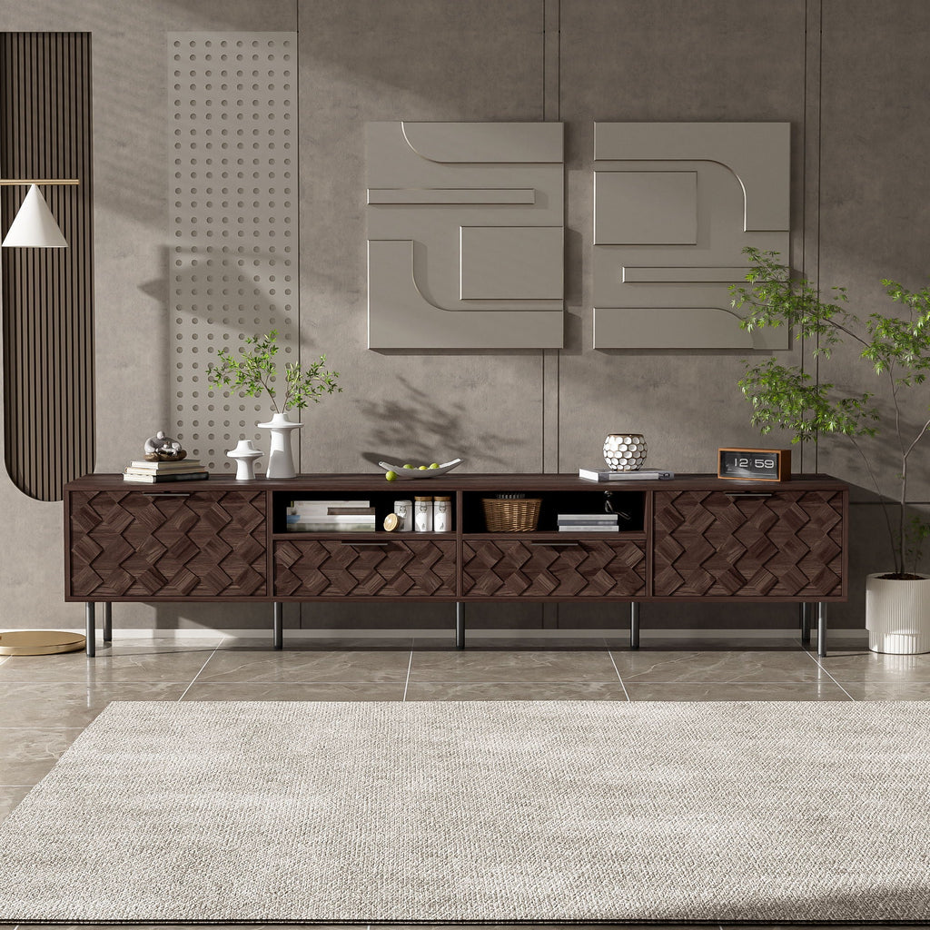 TV Stand For TVs Up To 85" With Closed Storage, Soft Closing Hinges, Living Room Entertainment Center - Walnut