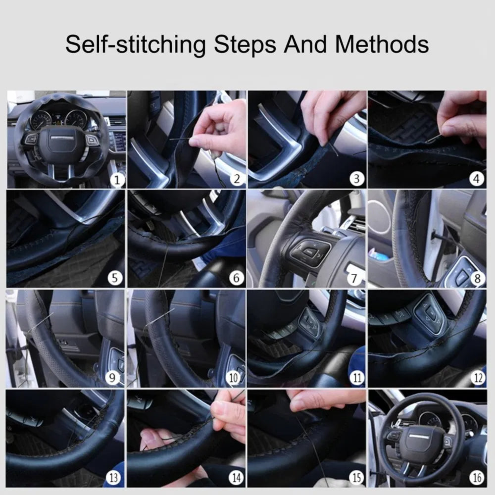 Genuine Leather Car Steering Wheel Cover Soft Anti slip Steering-Wheel Braid Cowhide Braid With Needles Thread Leather Steering Wheel Cover Heavy Duty Pure Cowhide Steering Wheel Cover, Genuine Leather Steering Wheel Cover (Copy)