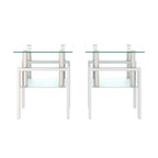 Set of 2, Modern Tempered Glass Tea Table Coffee Table End Table, Square Table for Living Room, Transparent/White