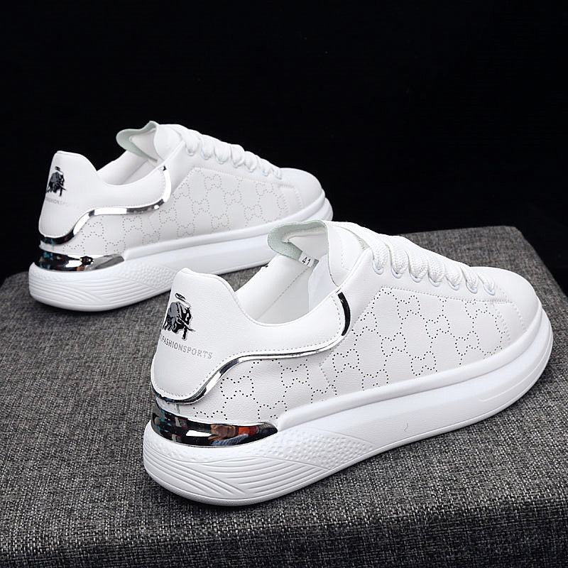 New Fashion White High Quality Women's White Thick Soled Sports Casual Couple Shoes Summer Lace-Up Trainers Gym Tennis Running Breathable High Quality Sneakers