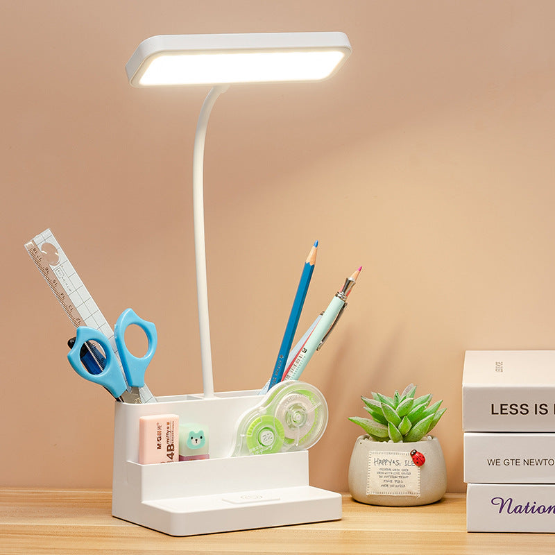 LED Table Lamp With Pen Storage Eye Protection Stepless Dimming Desk Lamp Study Children Smart LED Bedside Lamp Light Decorative Table Lamp Cute Study Lamps for Bedroom Décor