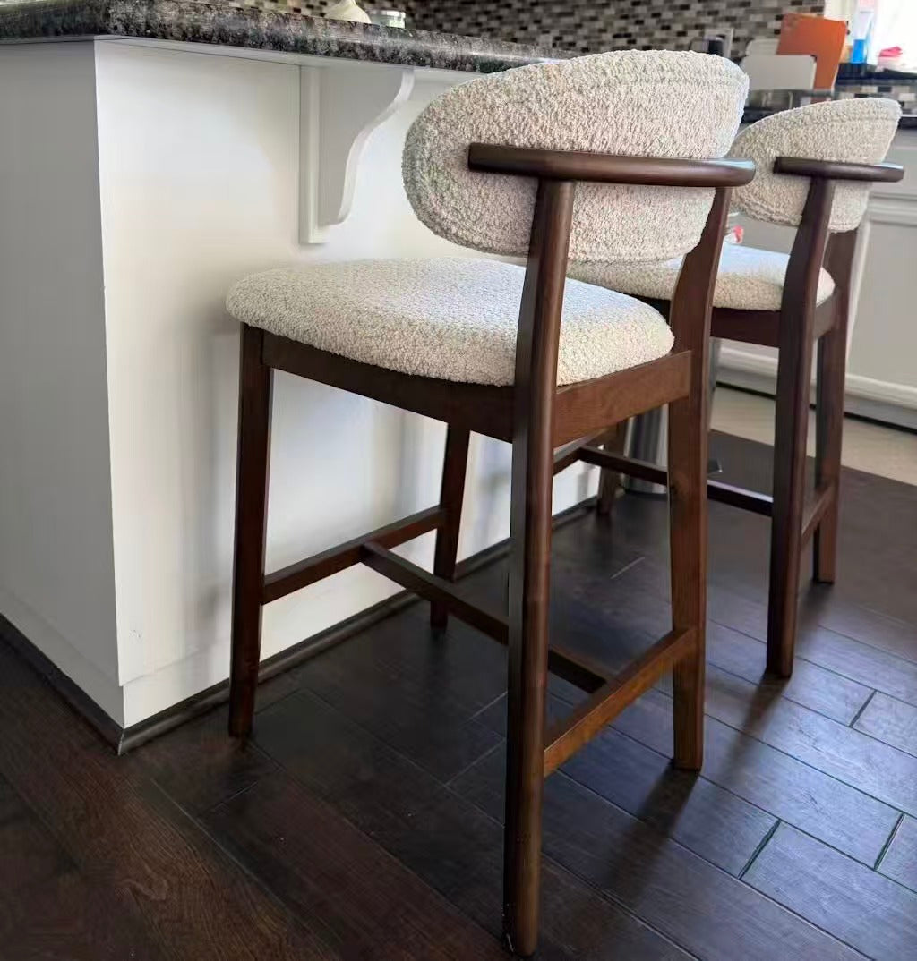 ACTU Counter Stools Set of 2, 26” Upholstered Bar Stools, Solid Wood, Mid-Century Modern