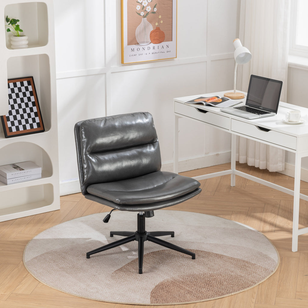 Office Chair Swivel Criss-Cross PU Leather Gray Iron Base Adjustable Height