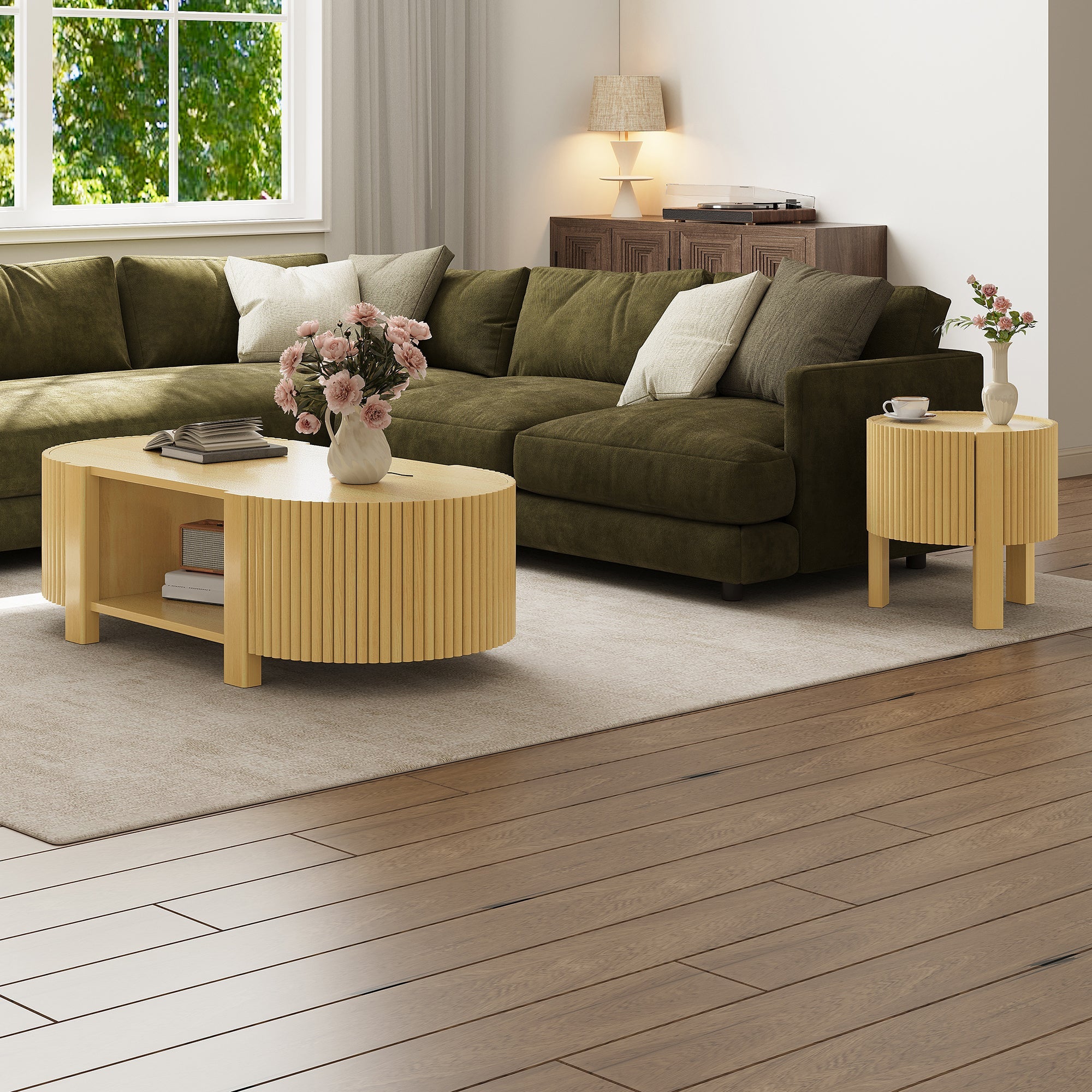 3-Piece Living Room Table Set, 1 Coffee and 2 Side Tables, Solid Wood, 47 in
