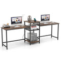 2-Person Computer Desk with Power Outlet and Printer Stand-Rustic Brown