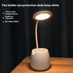 Creative USB Table Light Morden College Dorm Bedroom Study Led Desk Lamp Pen Container Macaroon Eye Protection Ring Table Lamp Decorative Table Lamp Cute Study Lamps for Bedroom Décor