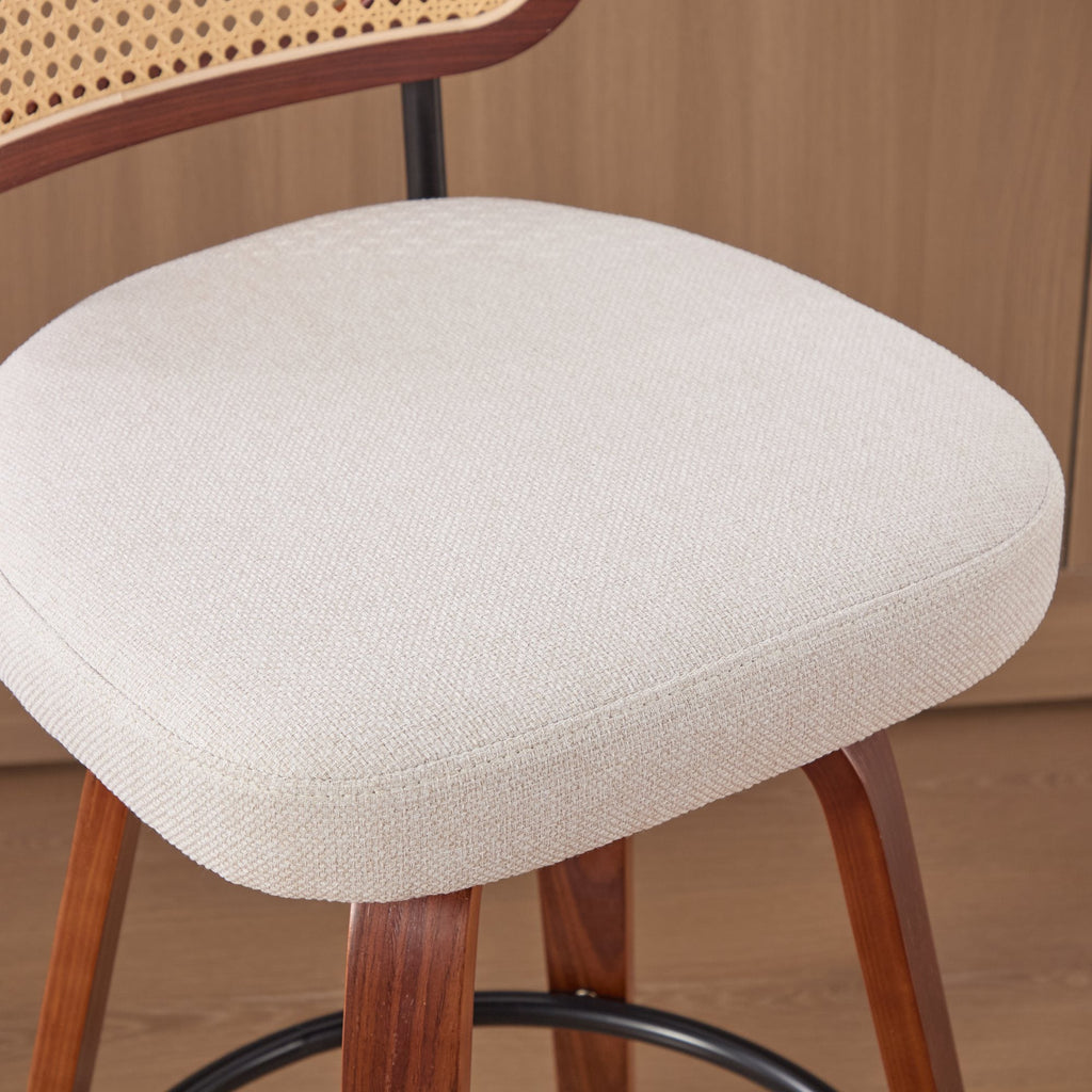 26-Inch Counter Height Bar Stools Set of 3, Walnut Black Cane Rattan Back, Beige