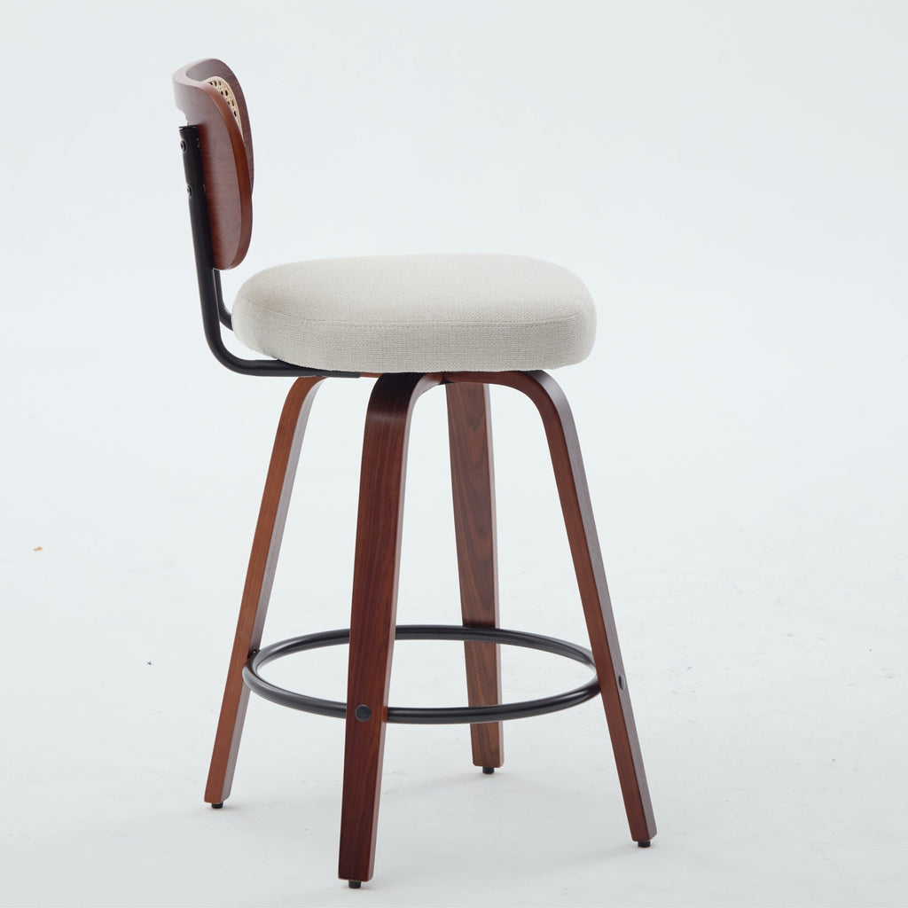 26-Inch Counter Height Bar Stools Set of 3, Walnut Black Cane Rattan Back, Beige