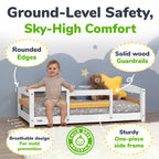 Crib Size Wooden Floor Bed Frame with Rails for Toddlers Age 1–3