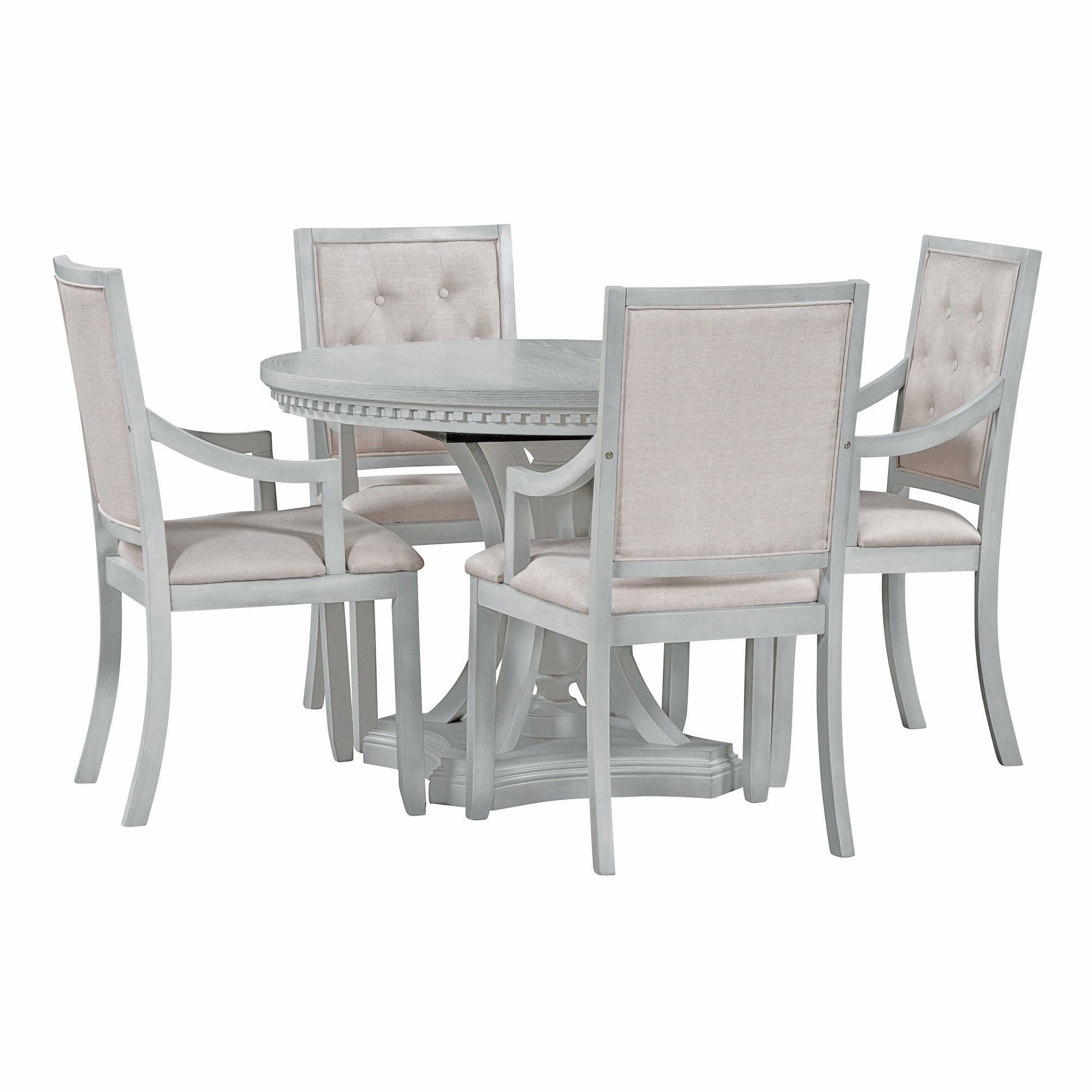 Retro 5-piece Dining Set Extendable Round Table and 4 Chairs for Kitchen Dining