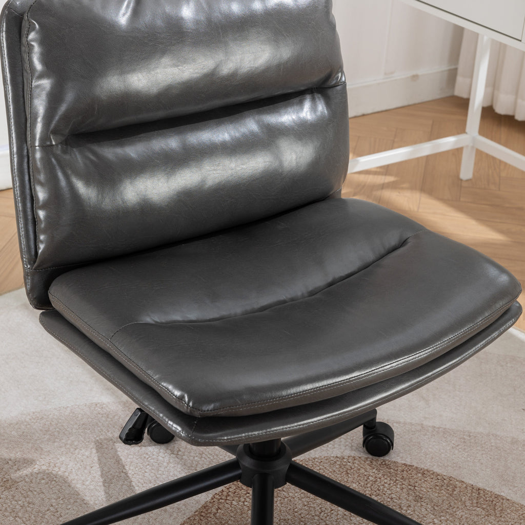 Office Chair Swivel Criss-Cross PU Leather Gray Iron Base Adjustable Height