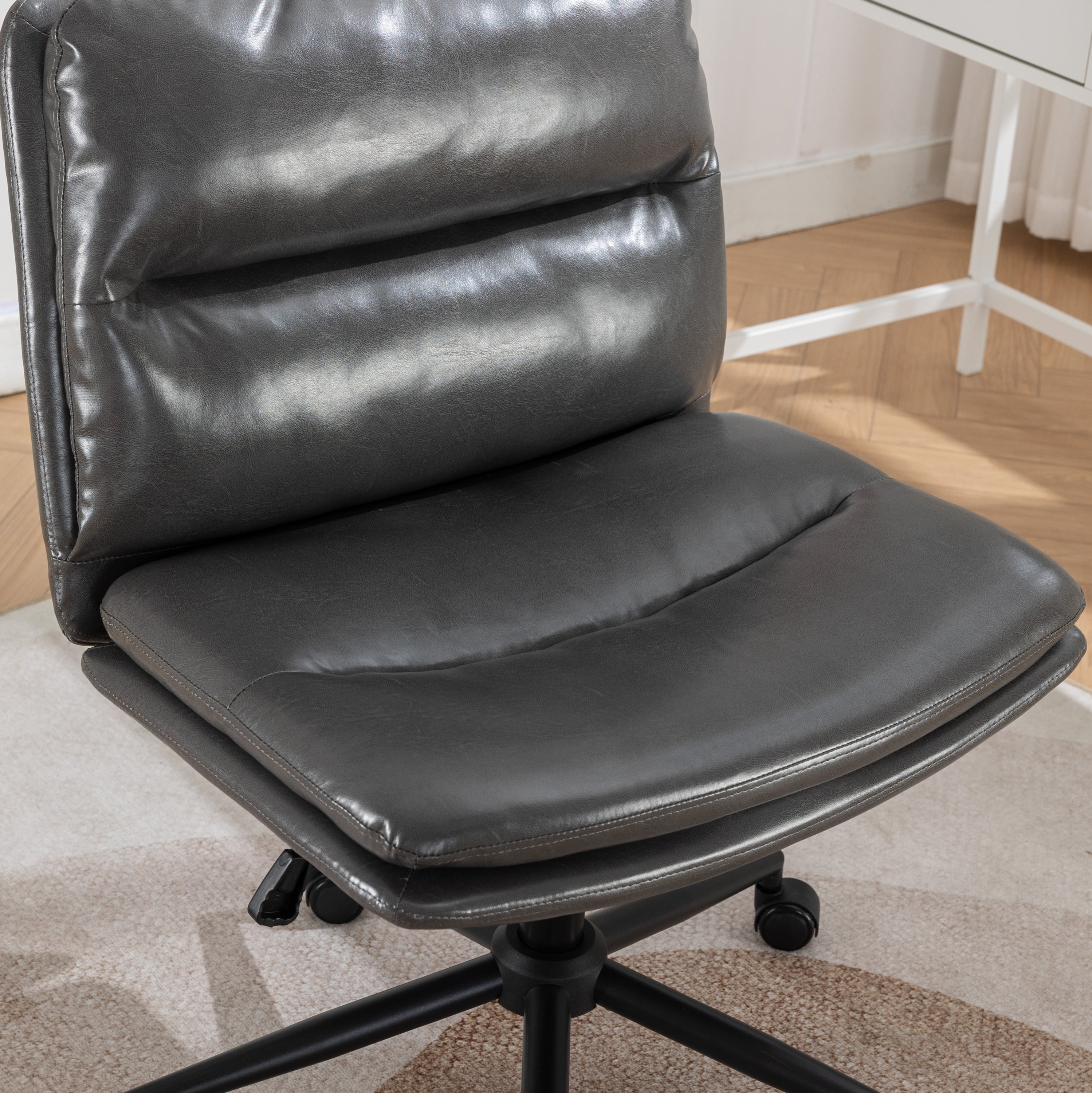 Office Chair Swivel Criss-Cross PU Leather Gray Iron Base Adjustable Height