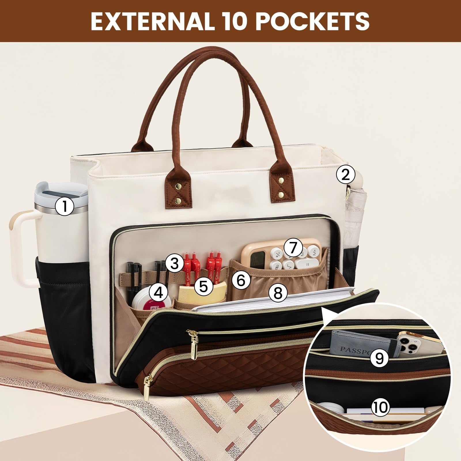 Womens Travel Work Bag With A Large Cup Holder