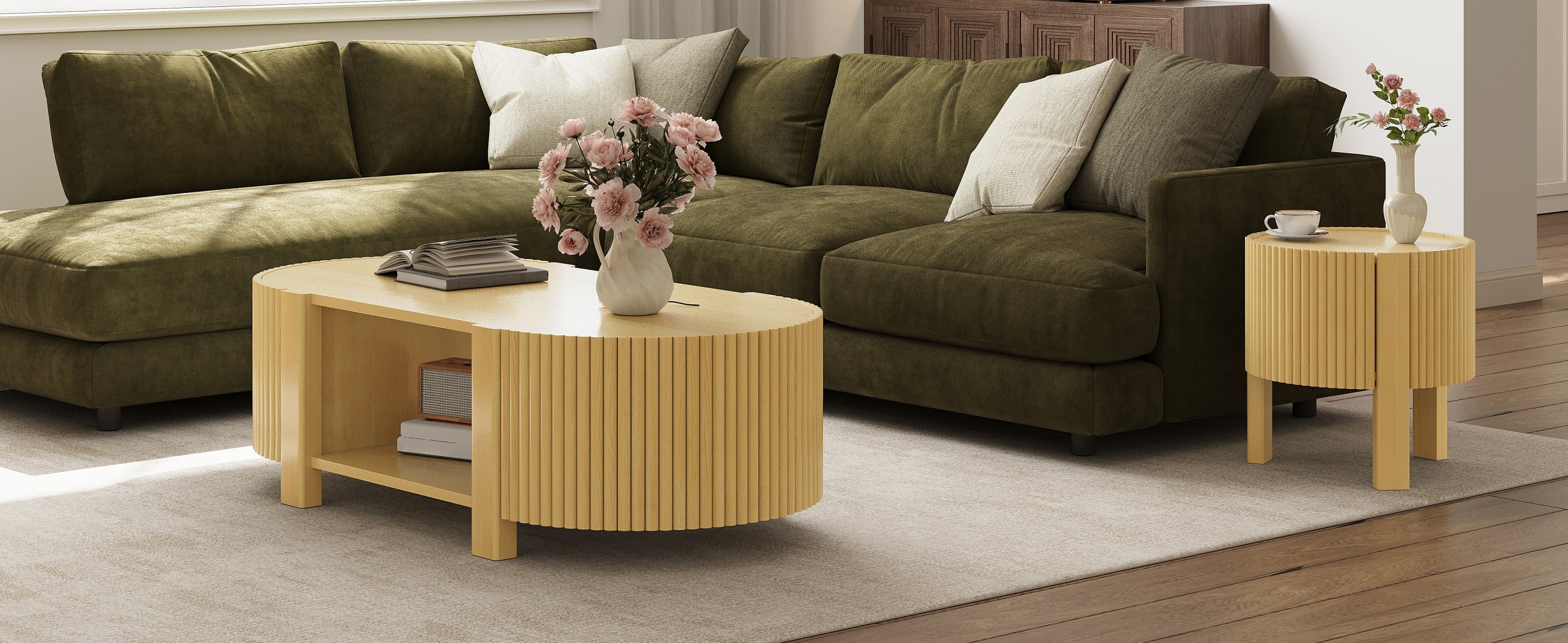 3-Piece Living Room Table Set, 1 Coffee and 2 Side Tables, Solid Wood, 47 in