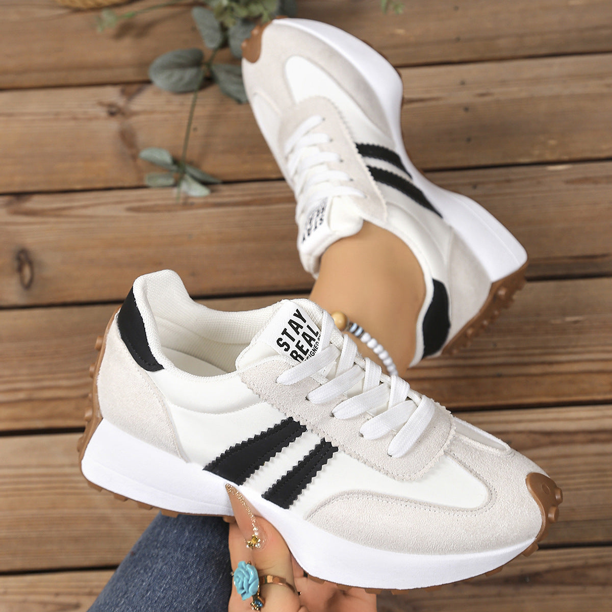 Women's Chunky Sole Sneakers - Breathable Mesh Casual Sports Shoes