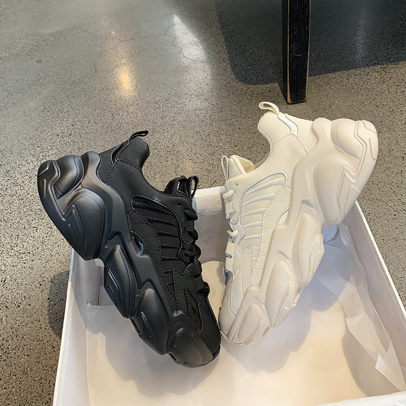 Elegant Women's Sneakers Lace Up Thick Platform Casual Shoes Leather Comfortable Walking Footwear Fashion New Lightweight Casual Everyday Walking Fashion Sneakers
