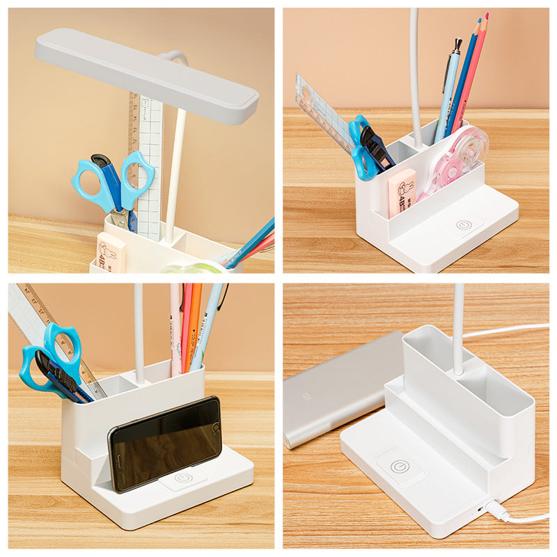 LED Table Lamp With Pen Storage Eye Protection Stepless Dimming Desk Lamp Study Children Smart LED Bedside Lamp Light Decorative Table Lamp Cute Study Lamps for Bedroom Décor