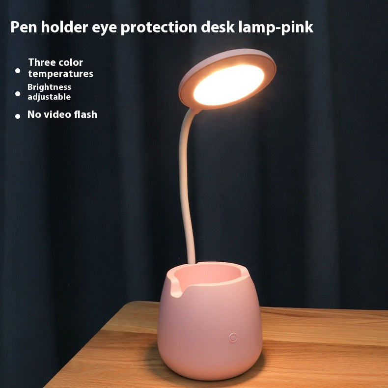 Creative USB Table Light Morden College Dorm Bedroom Study Led Desk Lamp Pen Container Macaroon Eye Protection Ring Table Lamp Decorative Table Lamp Cute Study Lamps for Bedroom Décor