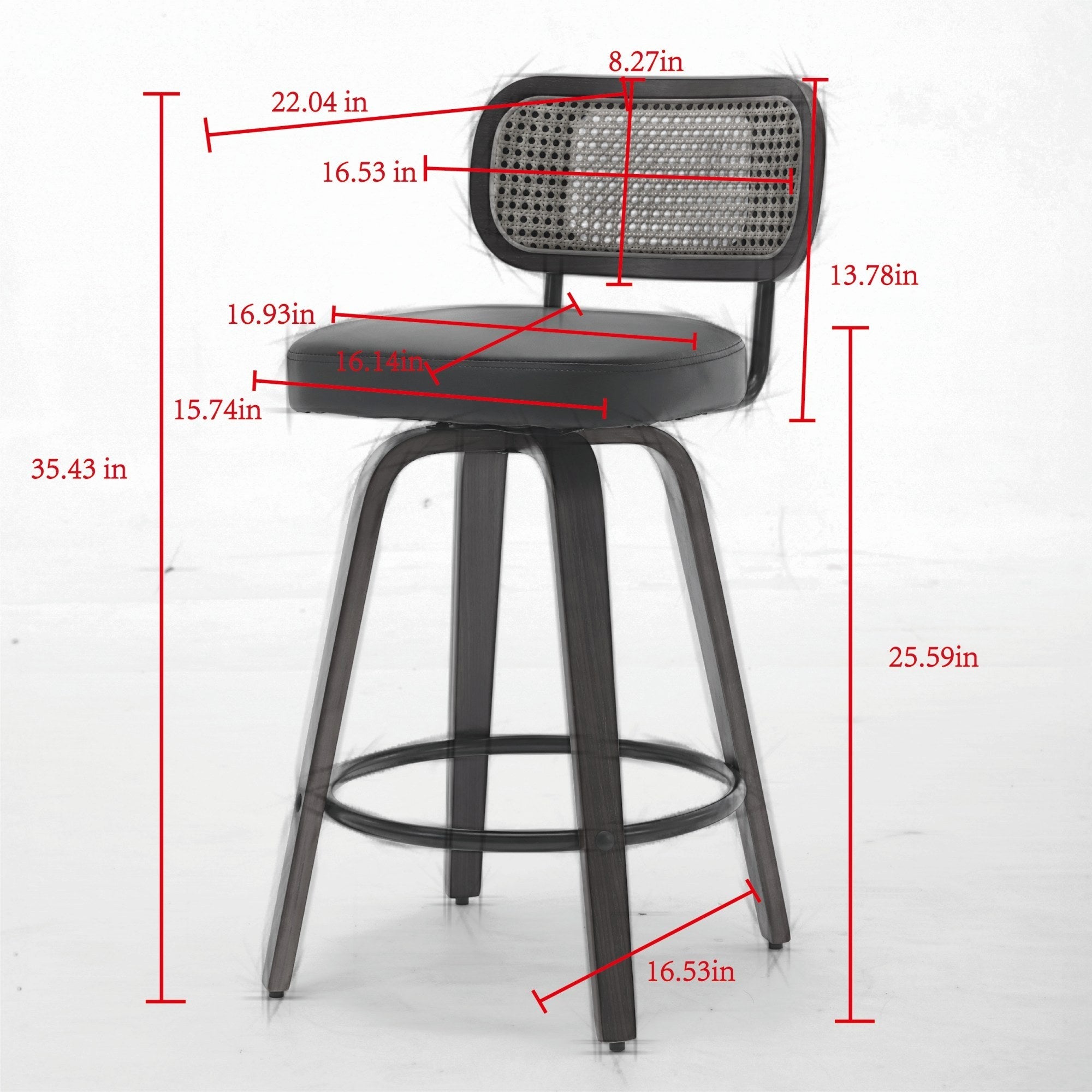 26-Inch Counter Height Bar Stools Set of 3, Walnut Black Cane Rattan Back, Beige
