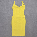 Summer Green Knee Length Hl Bandage Fresses Women Yellow Spaghetti Strap Sweetheart Sexy Sleeveless Blue Dress Bodycon