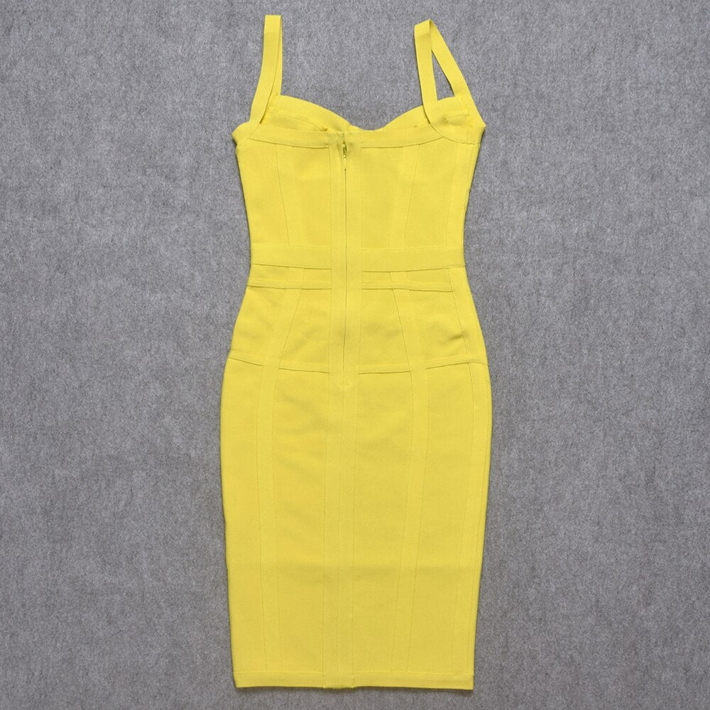 Summer Green Knee Length Hl Bandage Fresses Women Yellow Spaghetti Strap Sweetheart Sexy Sleeveless Blue Dress Bodycon