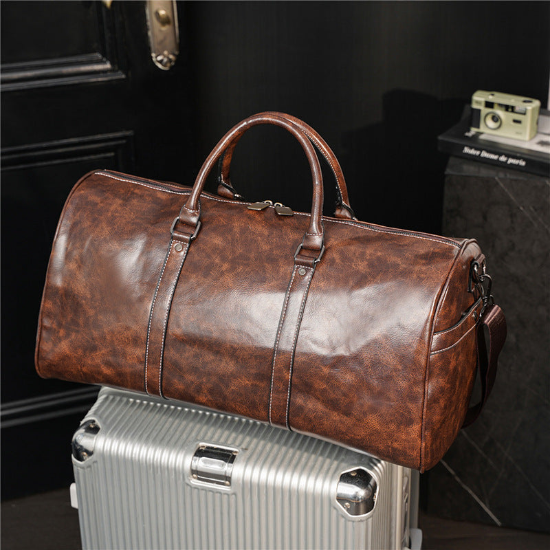 Men's Casual Travel Tote Bag - Large Capacity PU Leather Gym Duffle Bag for Fitness & Weekend Trips