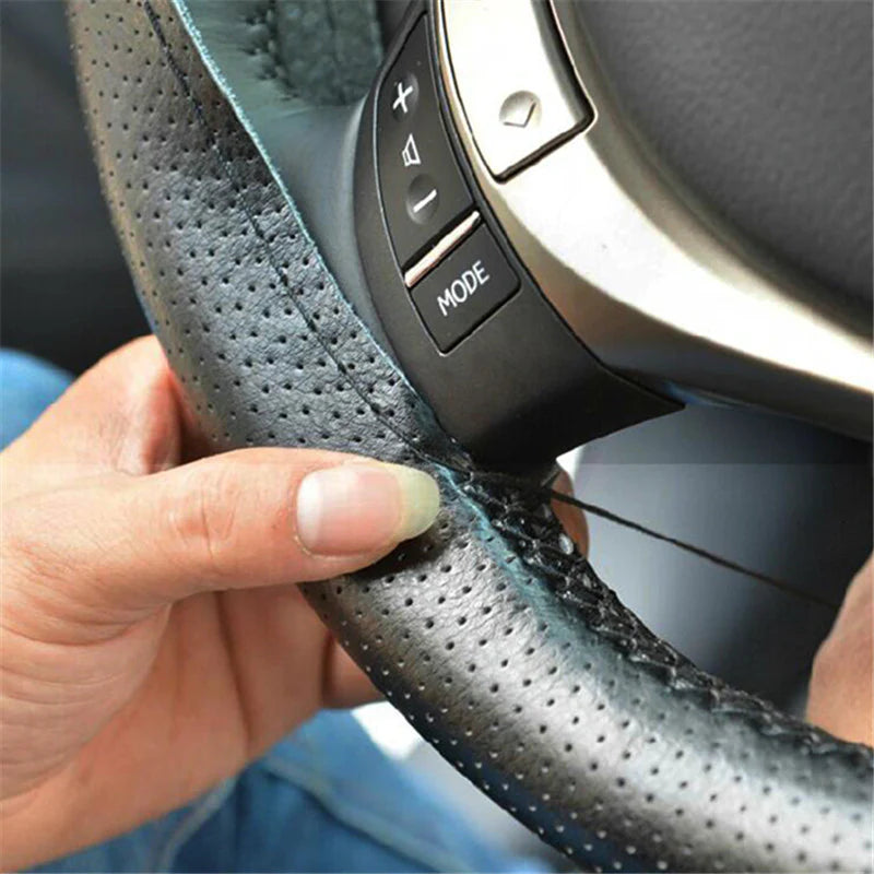 Genuine Leather Car Steering Wheel Cover Soft Anti slip Steering-Wheel Braid Cowhide Braid With Needles Thread Leather Steering Wheel Cover Heavy Duty Pure Cowhide Steering Wheel Cover, Genuine Leather Steering Wheel Cover (Copy)