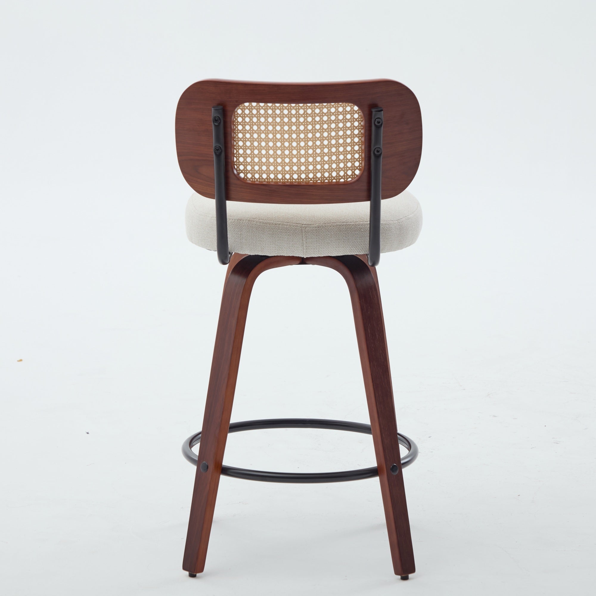 26-Inch Counter Height Bar Stools Set of 3, Walnut Black Cane Rattan Back, Beige