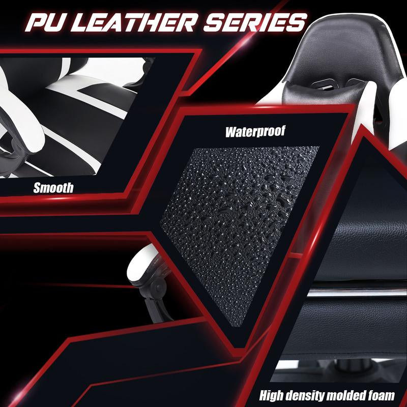 Bellemave Video Game Chairs for Adults PU Leather Gaming Chair with Footrest 360°Swivel Adjustable Lumbar Pillow Comfortable Computer Chair Ergonomic Design