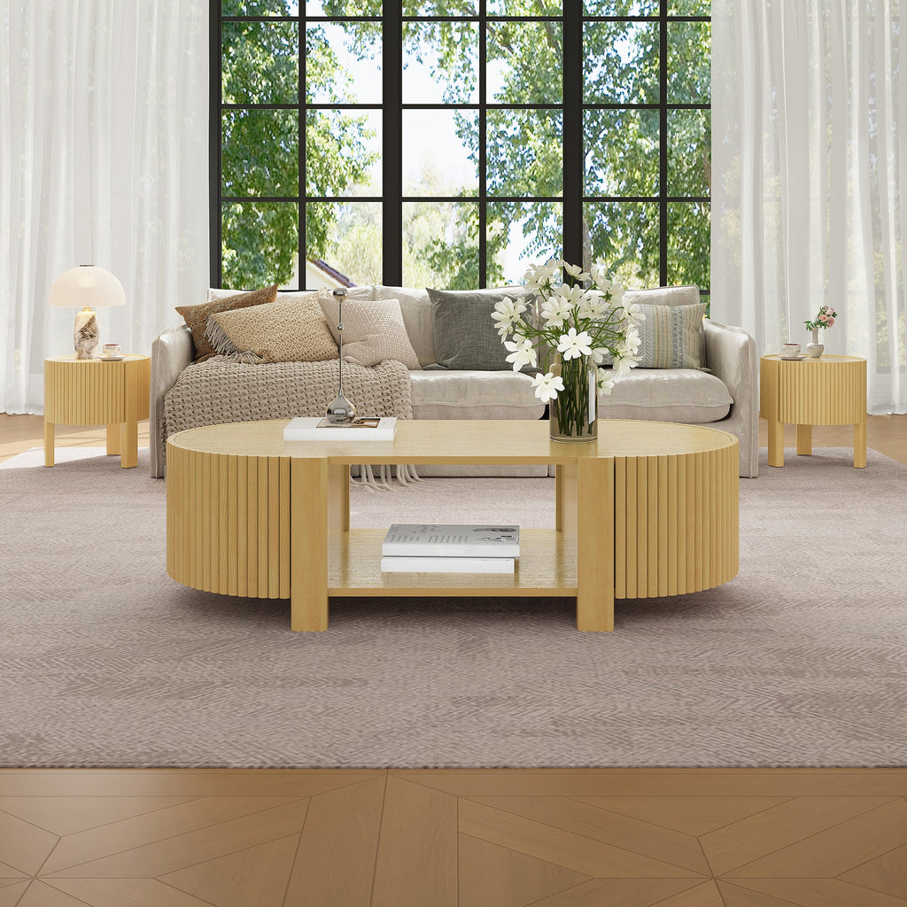 3-Piece Living Room Table Set, 1 Coffee and 2 Side Tables, Solid Wood, 47 in