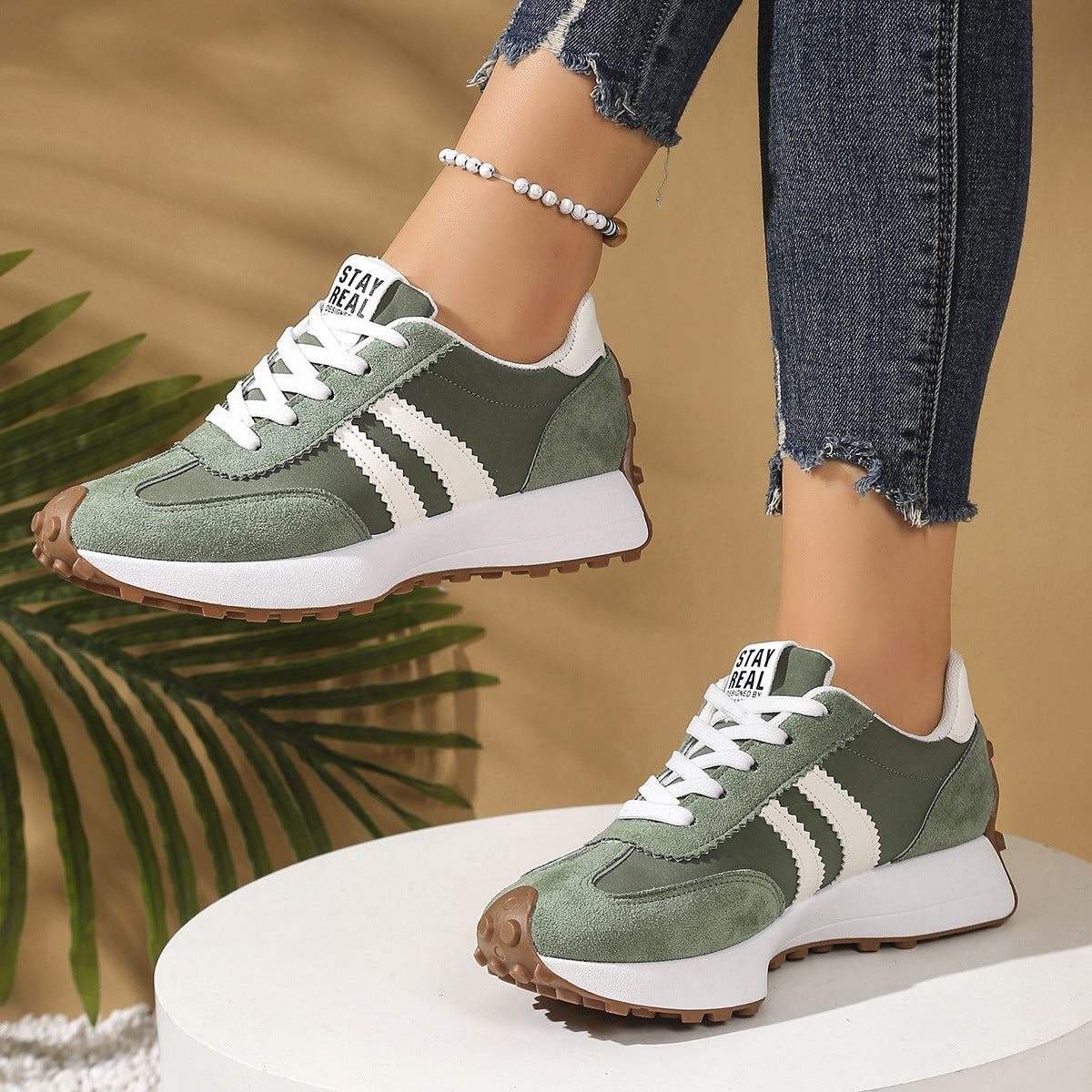 Women's Chunky Sole Sneakers - Breathable Mesh Casual Sports Shoes