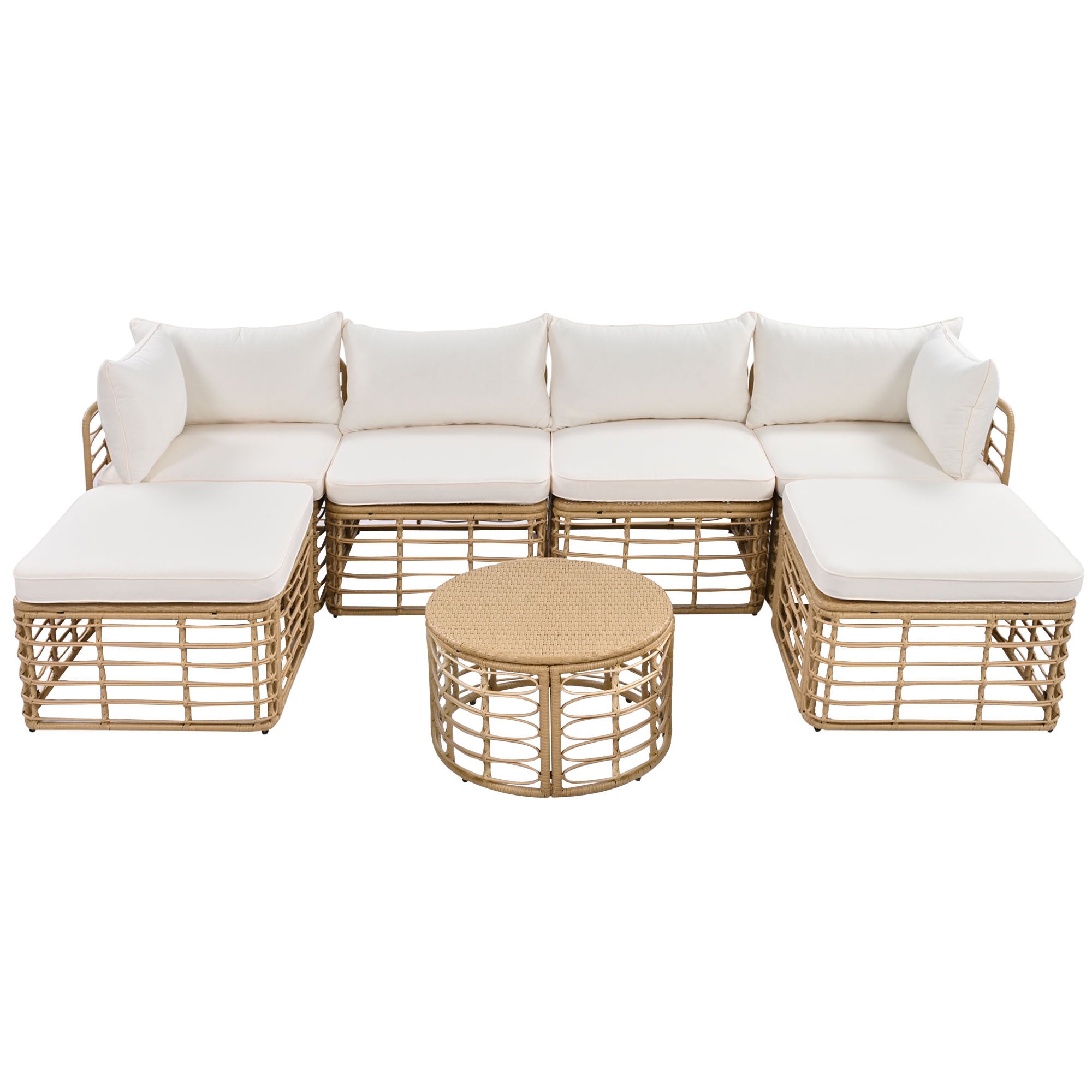 7 Pieces Outdoor Patio Furniture, All-Weather Rattan Sectional Sofa Set with