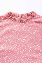 Pink Polka Dots Ruffle Flutter Sleeve Frilled Neck Blouse