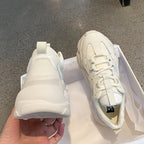 Elegant Women's Sneakers Lace Up Thick Platform Casual Shoes Leather Comfortable Walking Footwear Fashion New Lightweight Casual Everyday Walking Fashion Sneakers