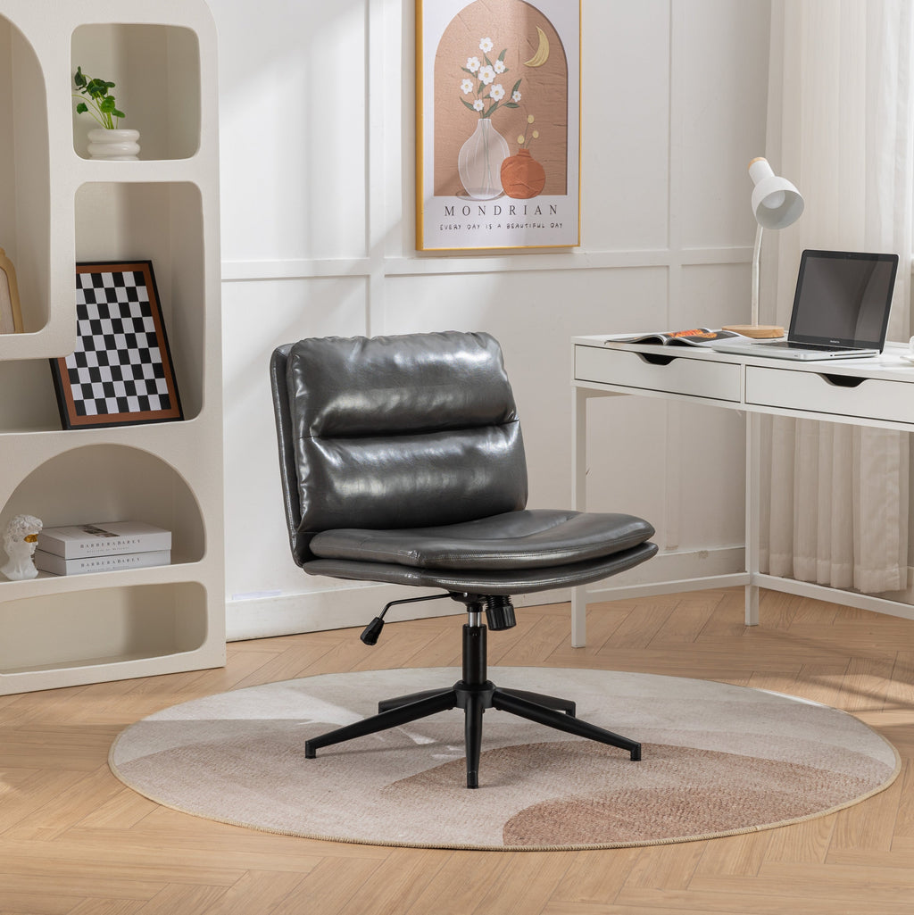 Office Chair Swivel Criss-Cross PU Leather Gray Iron Base Adjustable Height