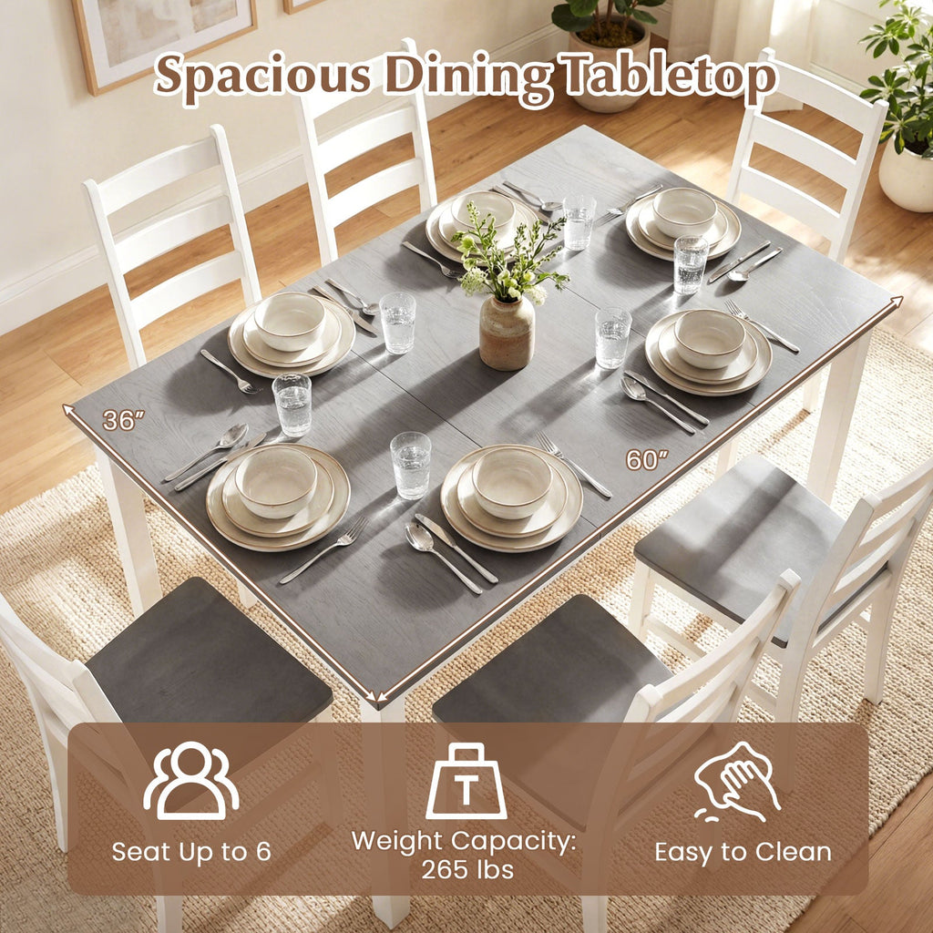 60 Inch Rectangular Dinner Table with Solid Rubber Wood Legs
