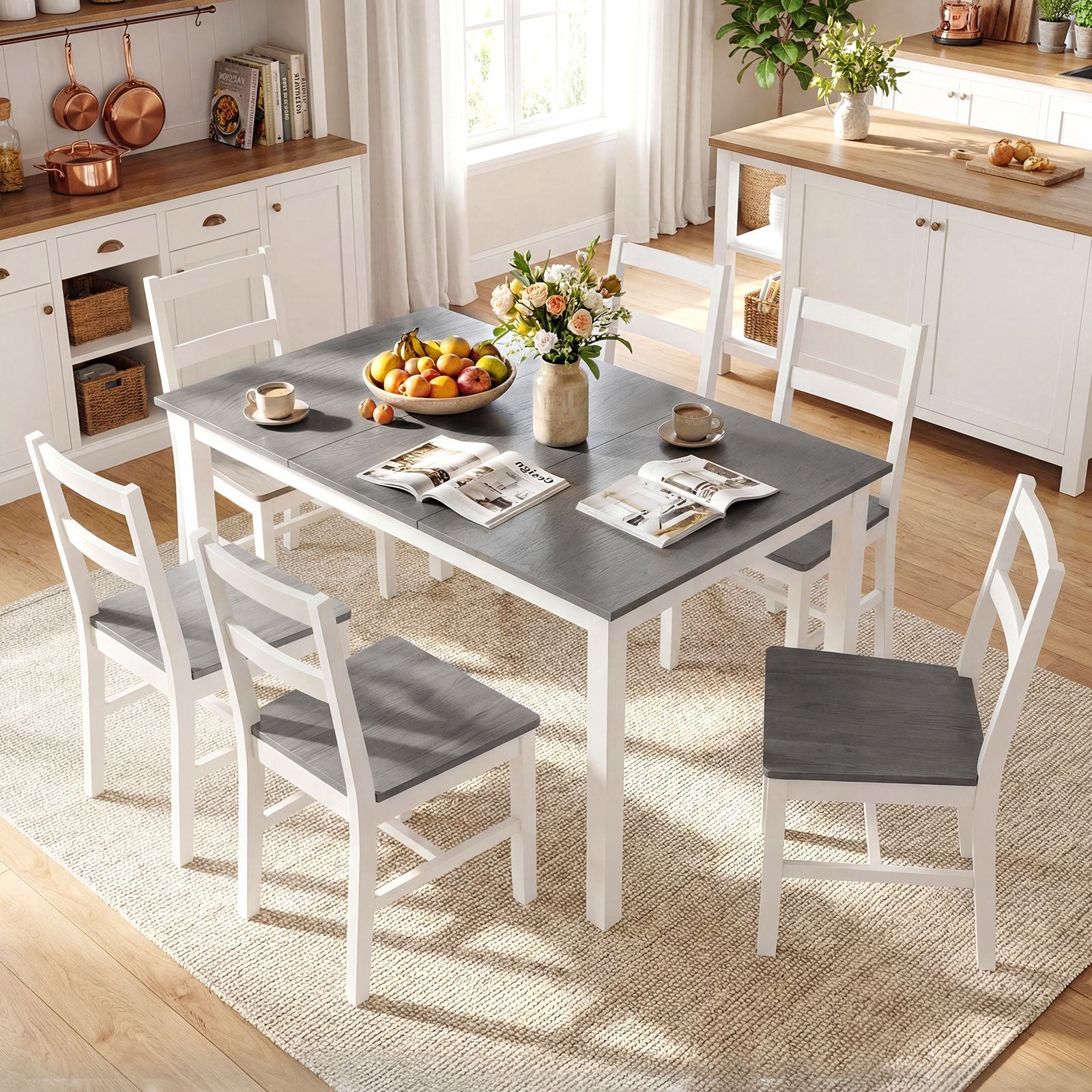 60 Inch Rectangular Dinner Table with Solid Rubber Wood Legs