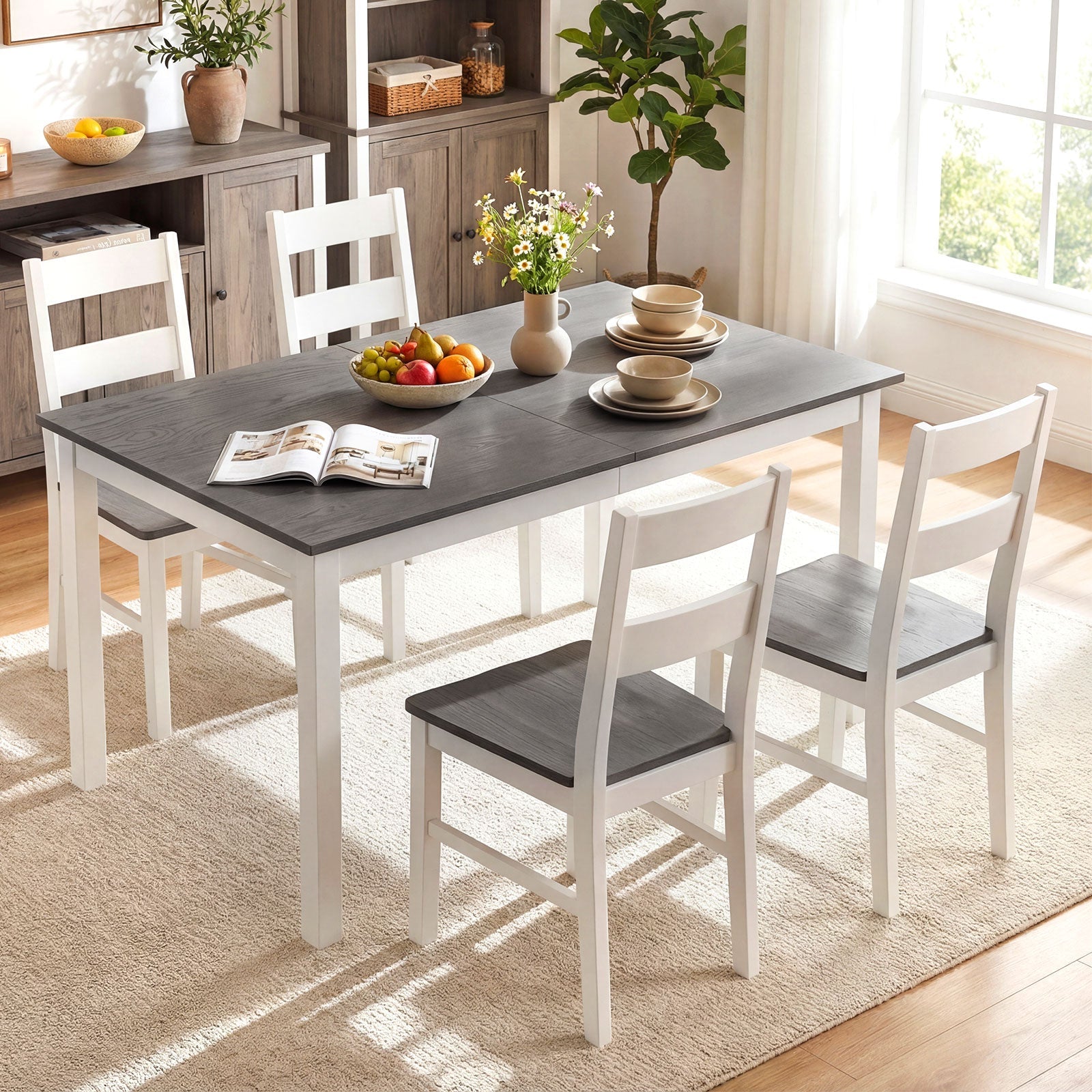 60 Inch Rectangular Dinner Table with Solid Rubber Wood Legs
