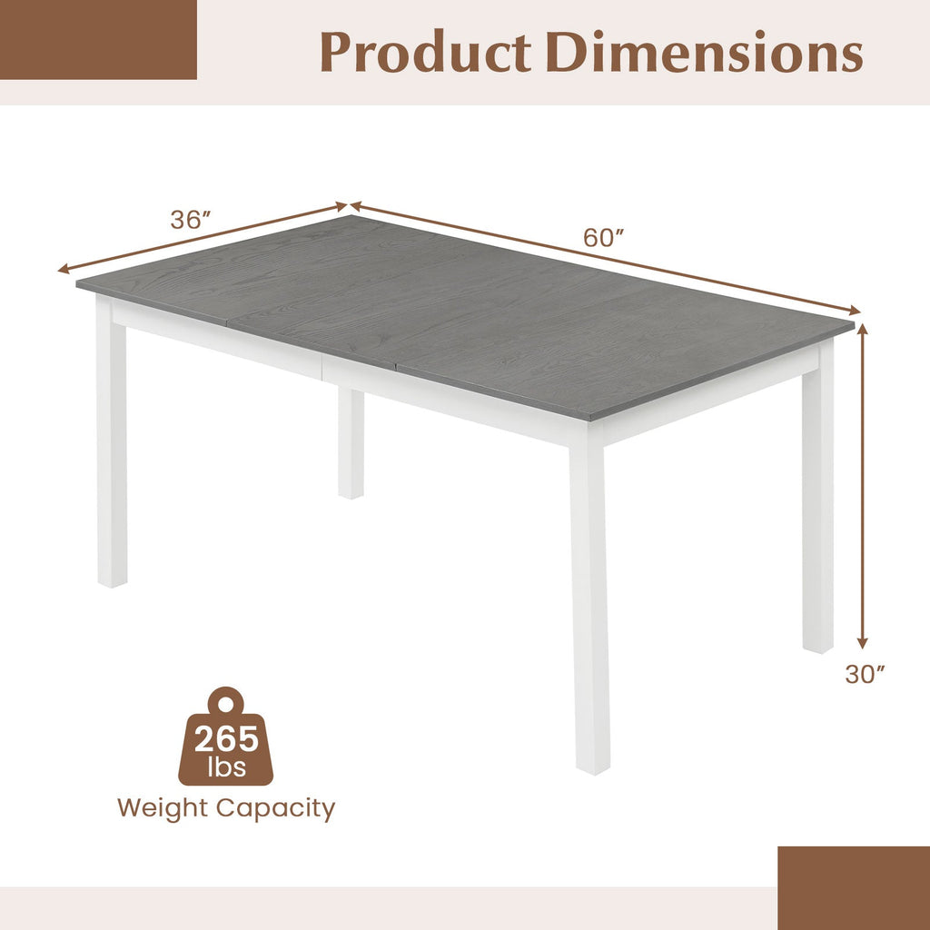 60 Inch Rectangular Dinner Table with Solid Rubber Wood Legs
